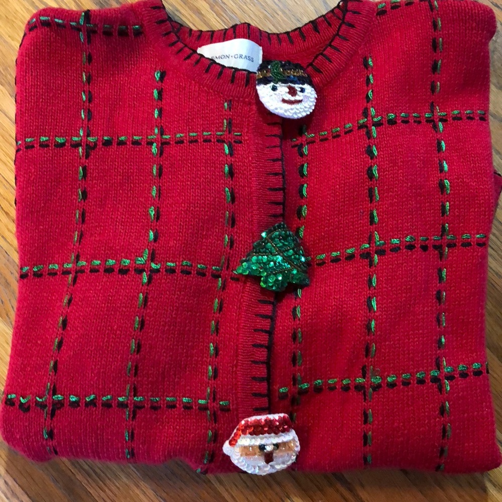 Vtg Ugly Xmas sweater Christmas cardi plaid knit